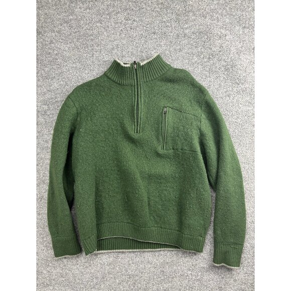 Ibex Sweater Mens XL Green 100% Superwash Wool Quarter Zip Mock Neck Pullover